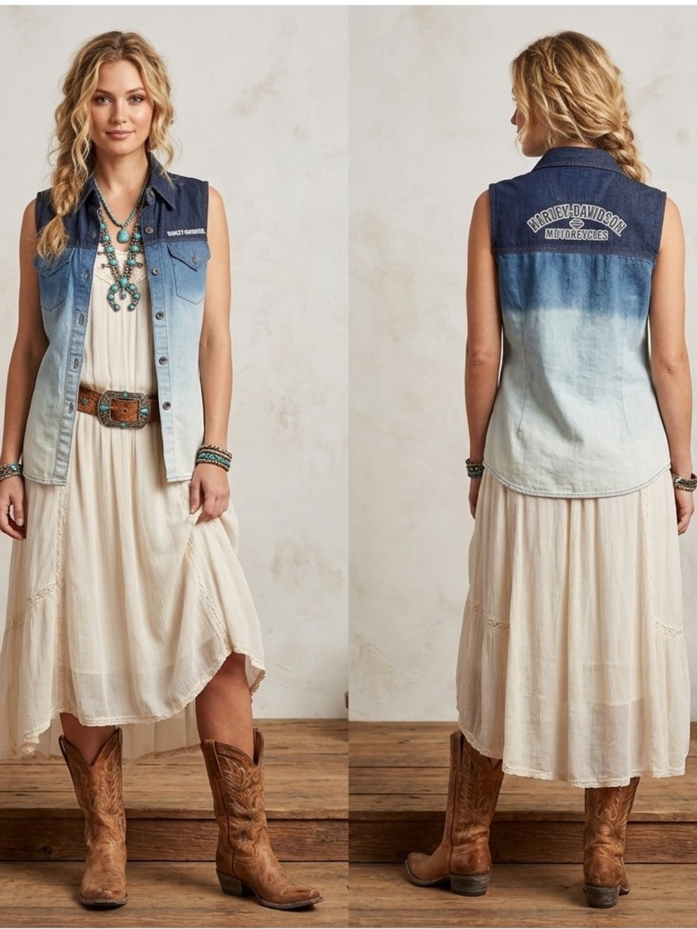 Harley-Davidson Liberty Bell Denim Sleeveless Shirt In Ombré Colorwave